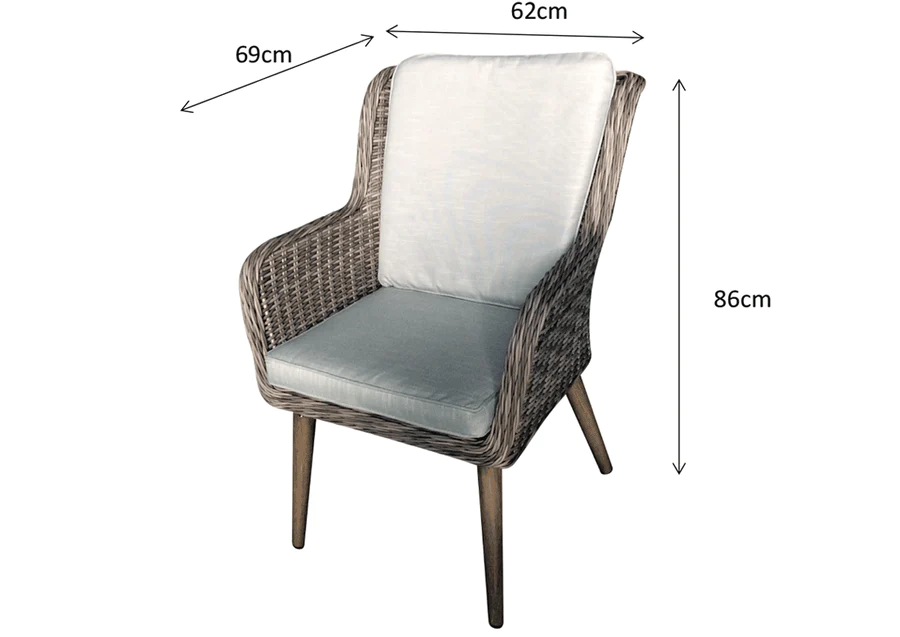 Rattan 6 Seat Rectangular Dining Set - Light Grey - Derwent Range