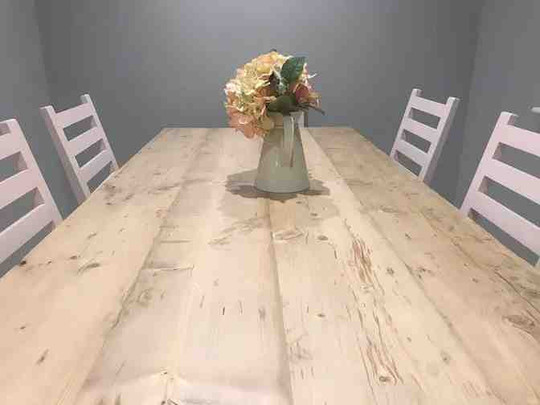 Farmhouse dining table with reclaimed wood top and 6 chairs