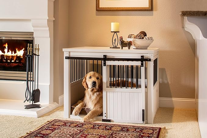 New Age Pet ECOFLEX Homestead Sliding Barn Door Furniture Style Dog Crate - Antique White, Extra Large (EHDBC15-04XL)