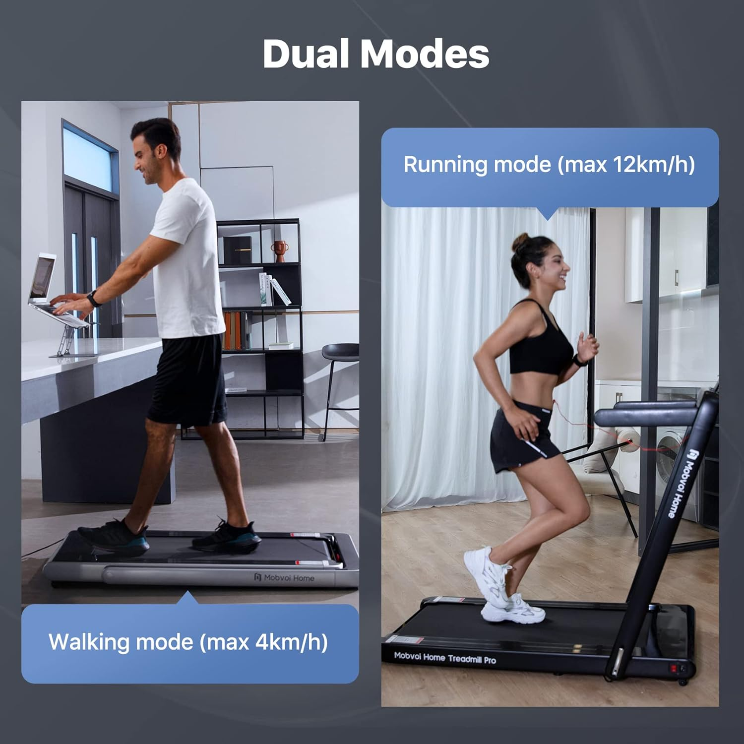 Mobvoi Home Treadmill Pro, Foldable Treadmill for Home, Compatible with Smartwatches, Virtual Training Trails, Running and Walking Workout Modes, Bluetooth Speaker, Remote Control, Fitness Exercise