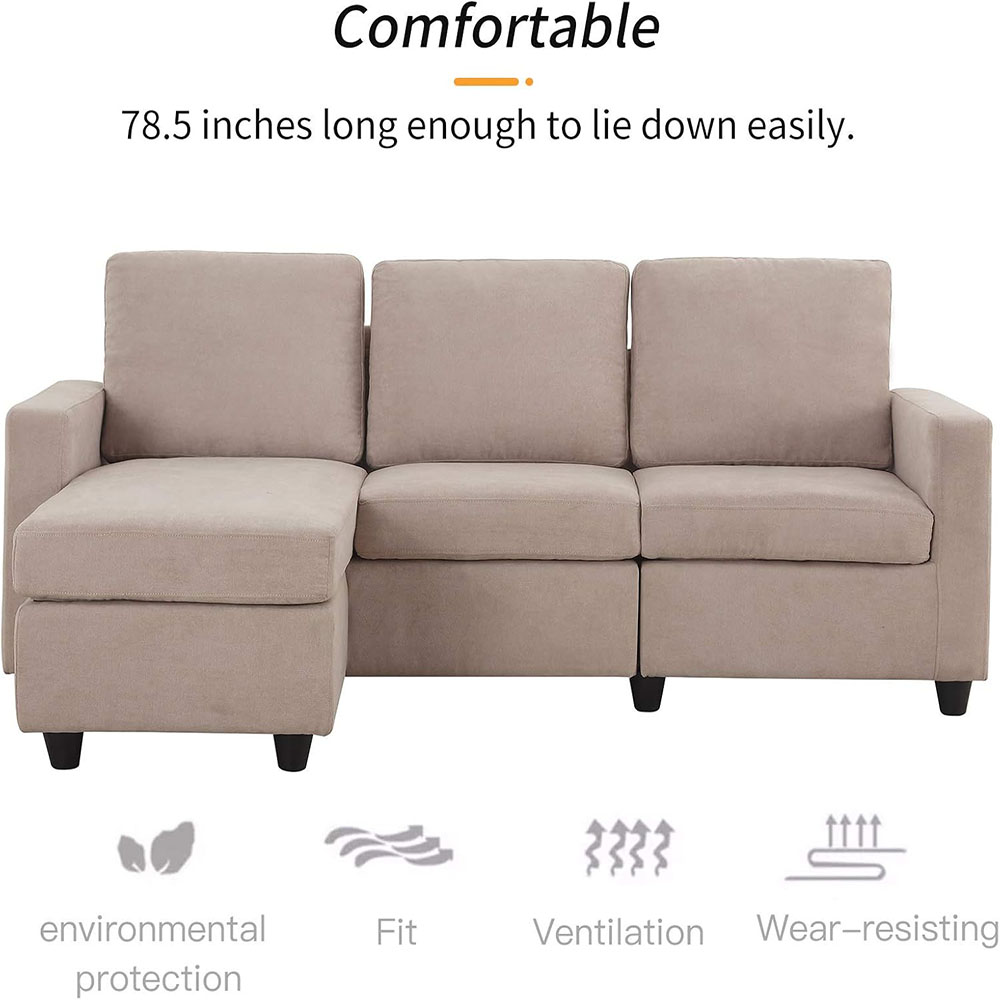 HONBAY L Shaped Couch with Linen Fabric,Convertible, Reversible Sectional Sofa