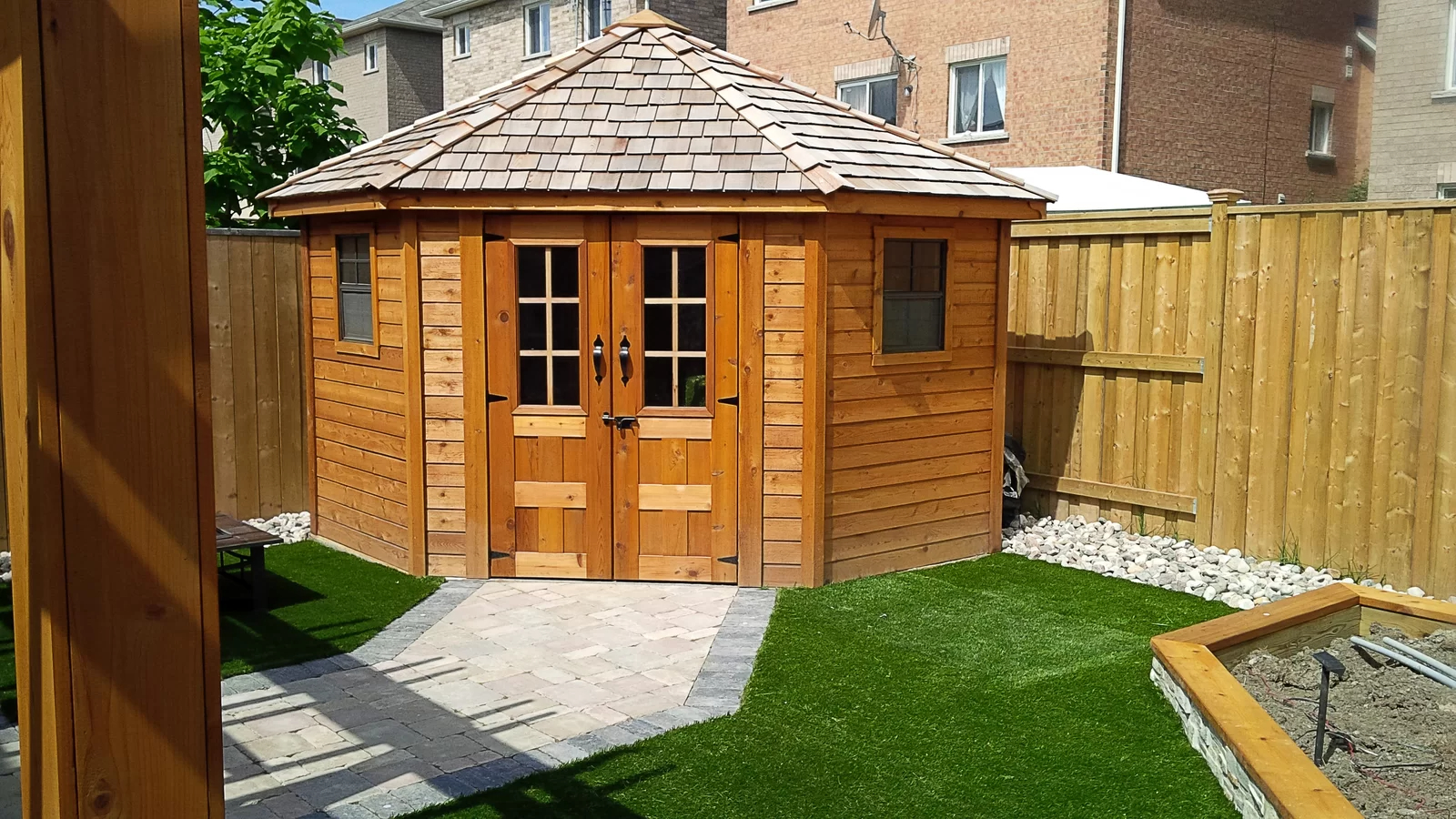 【Storage Shed】9 ft. W x 9ft. D Penthouse Cedar Wood Garden Shed with French Doors