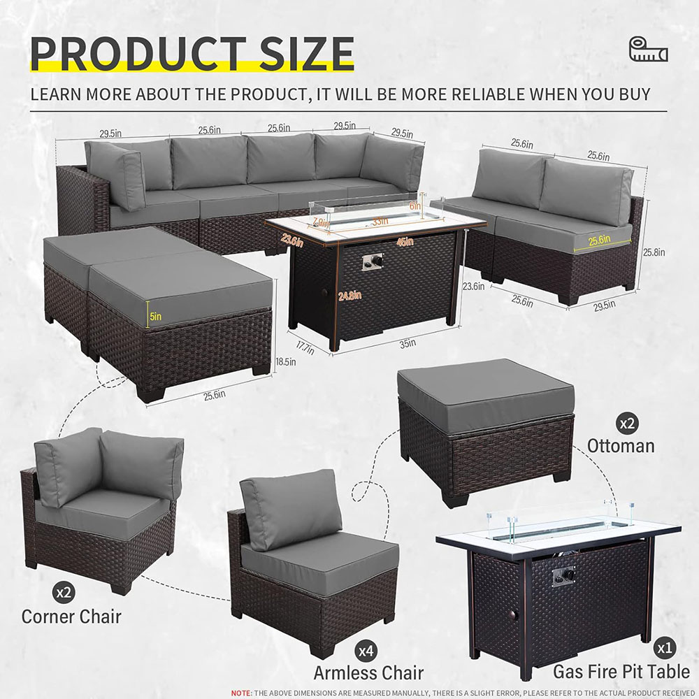 9 Pieces Wicker Patio Furniture Set Outdoor PE Rattan Sectional Conversation Sofa Set
