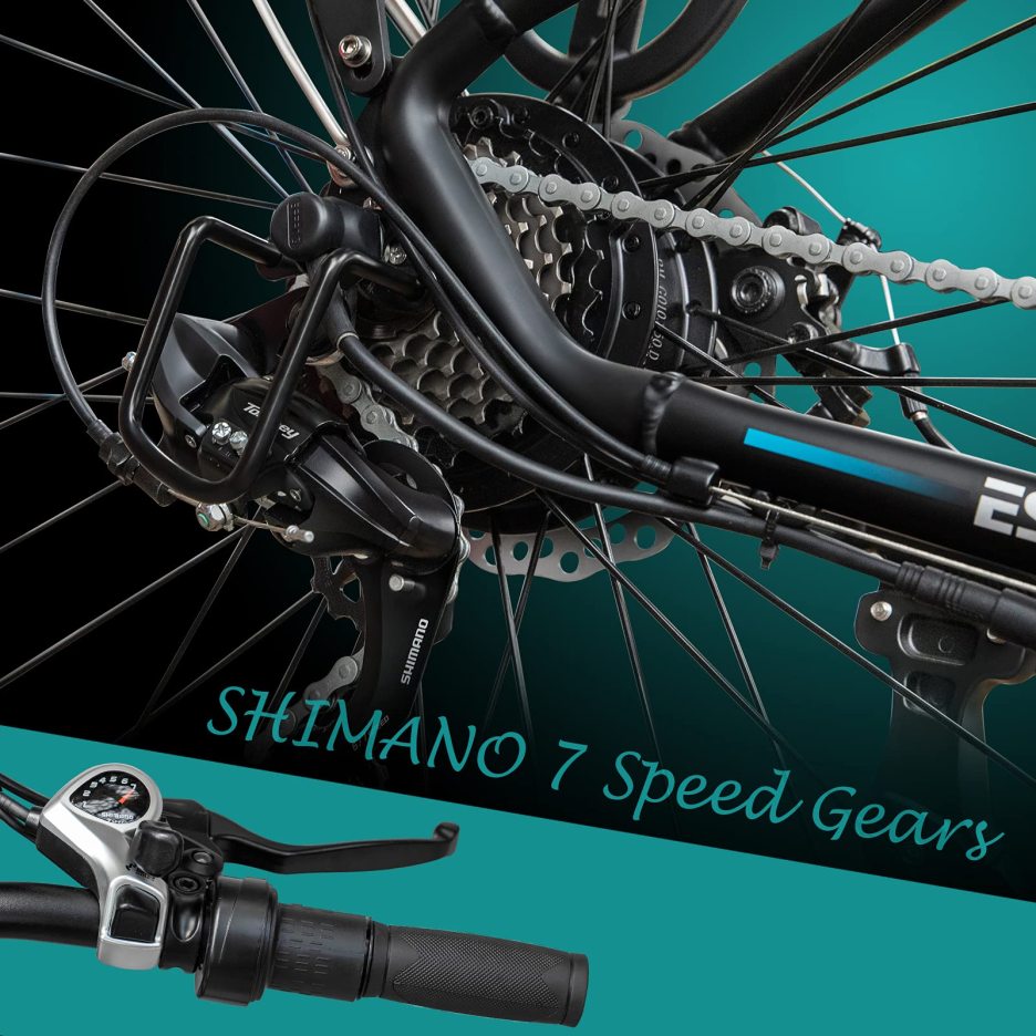 ESKUTE Electric City Bike 28”Electric Bicycle 250W with Removable Li-Ion Battery 36V 10A for Adults, Shimano 7 Speed Transmission Gears Double Disc Brake