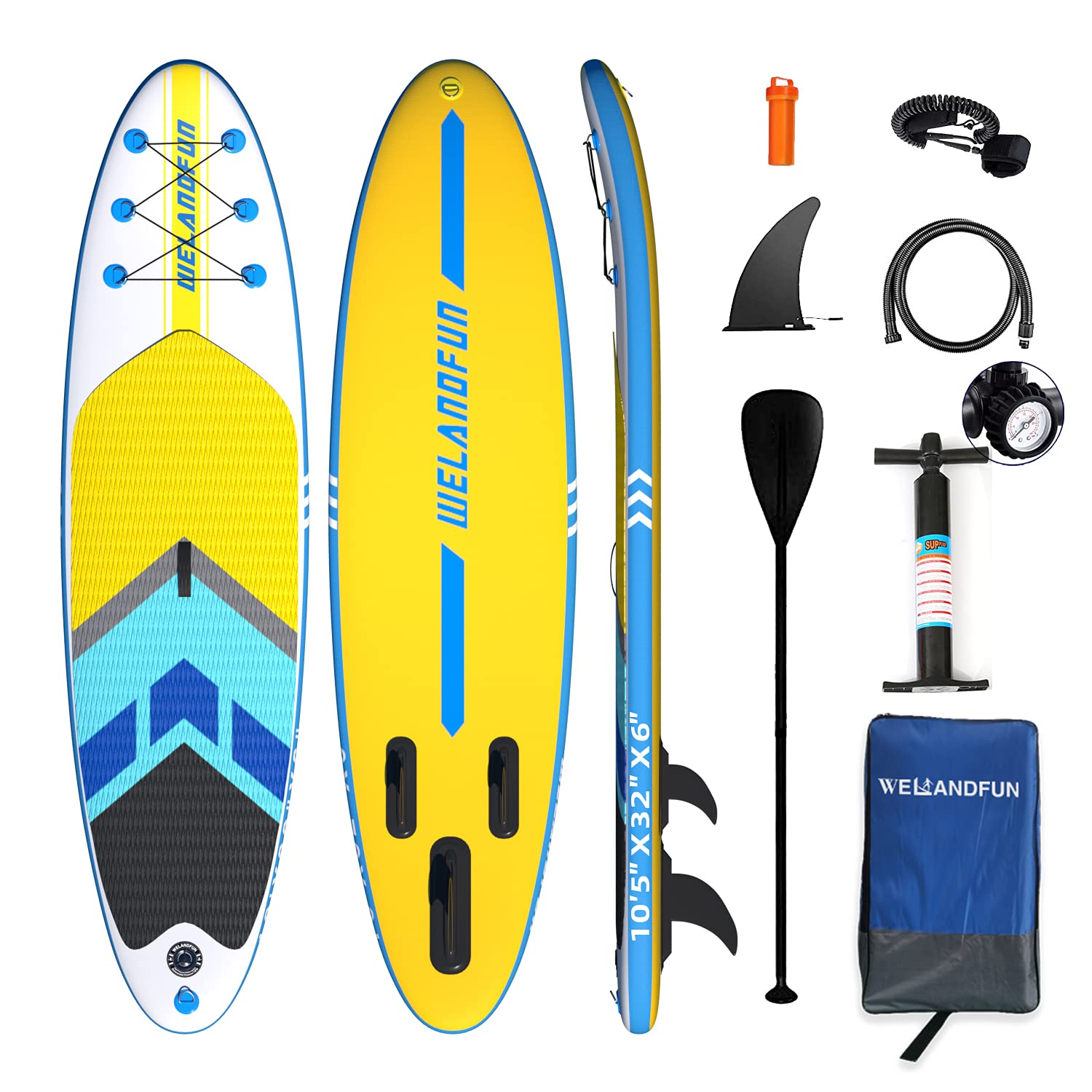 WelandFun Inflatable Stand Up Paddle Board 320x83x15cm Premium All Round SUP Paddle boards with Non-Slip Deck, Pump, Adj Paddle, Leash, Waterproof Backpack for Youth & Adult