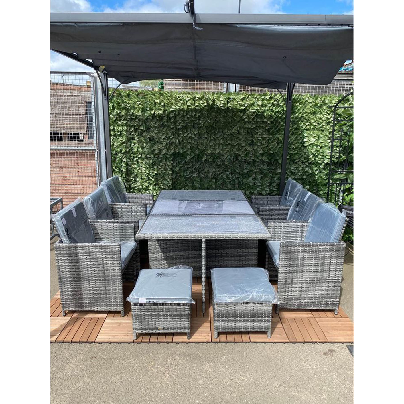 10 seat grey rattan patio garden dining set table and chairs